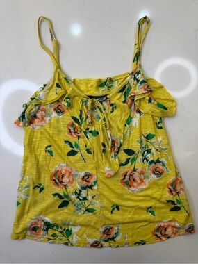 Aeropostale Yellow Floral Cold Shoulder Tank Top XS Y2K Inspired